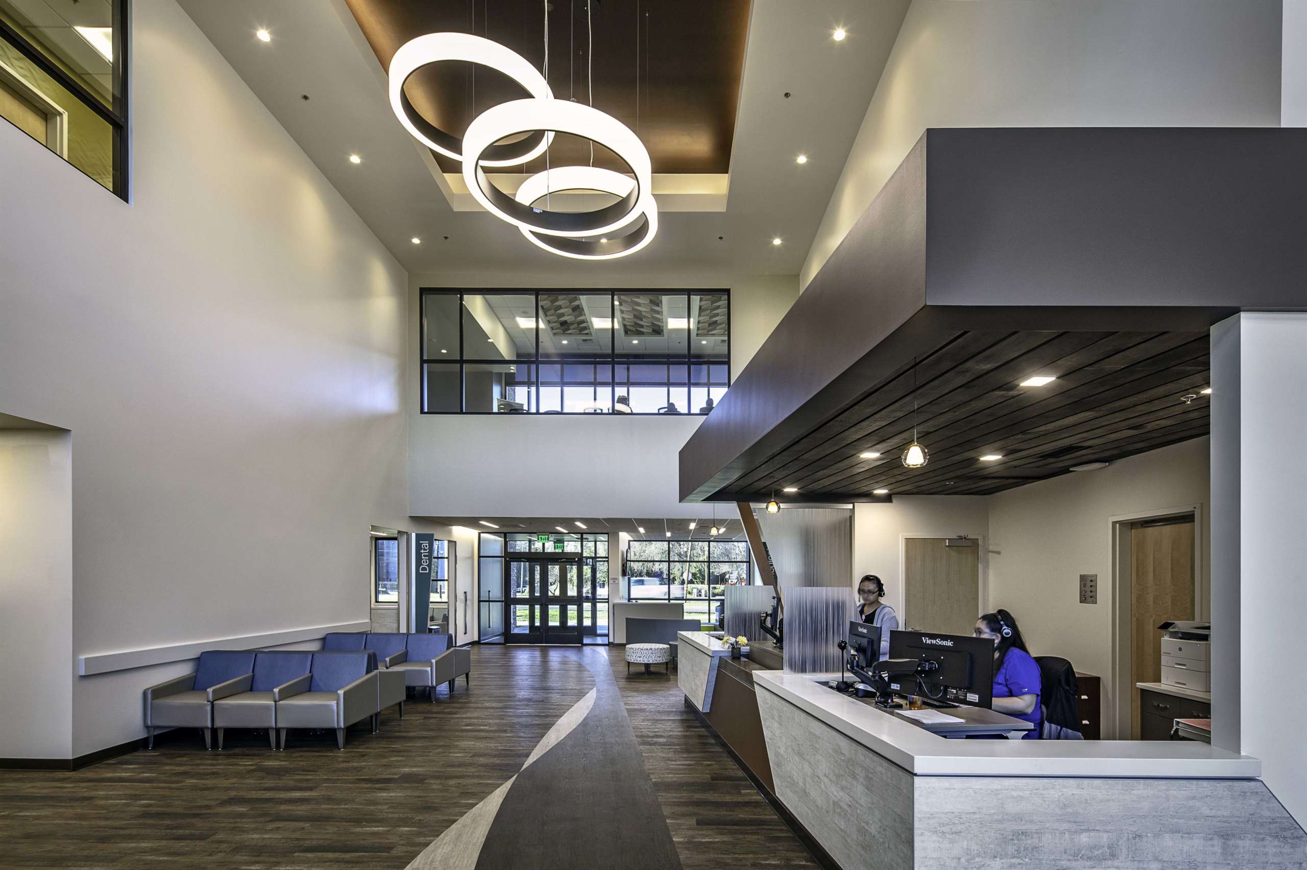 Lobby with waiting area and front desk at the Winters Healthcare Community Health Center