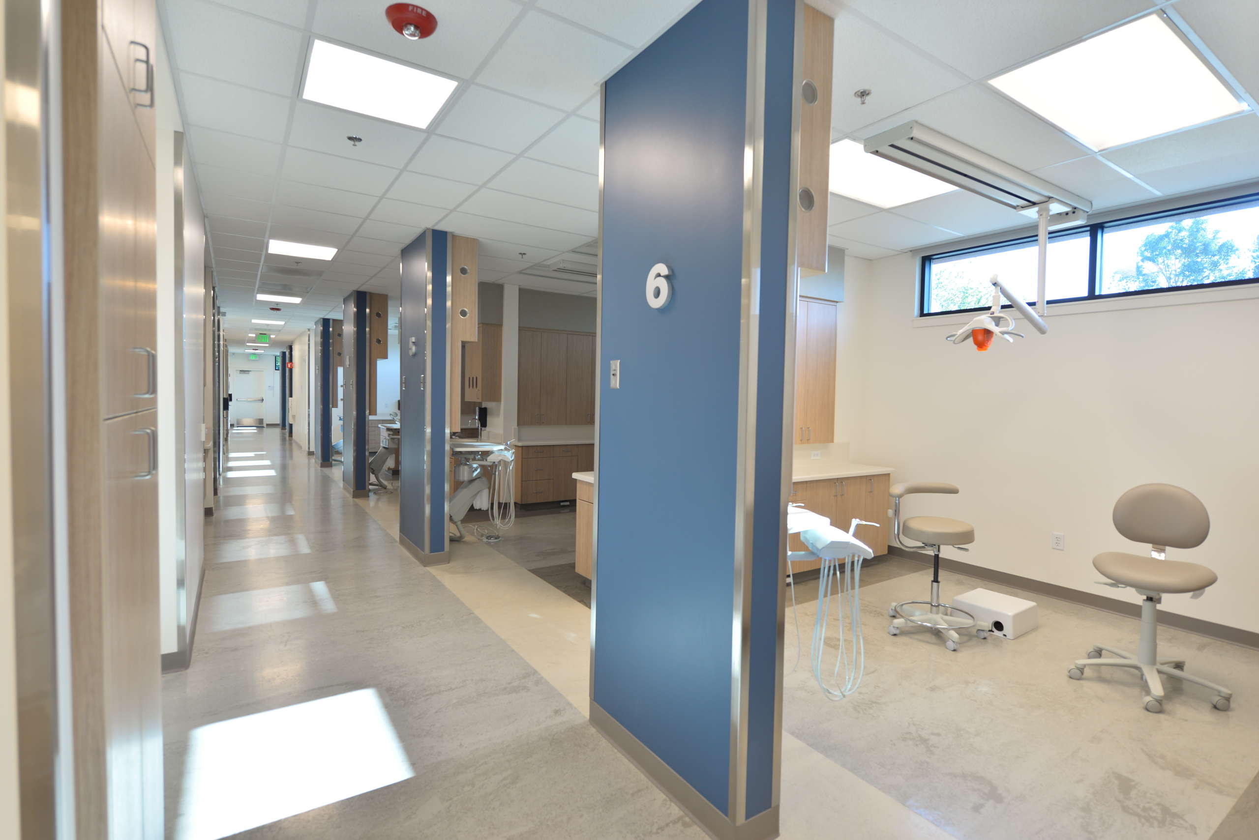 Hallway of patient rooms at the Anderson Family Health & Dental Center at the Shasta Community Health Center